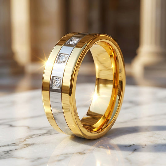 Hamilton Polished Two-Tone Triple Stone Tungsten Carbide Ring