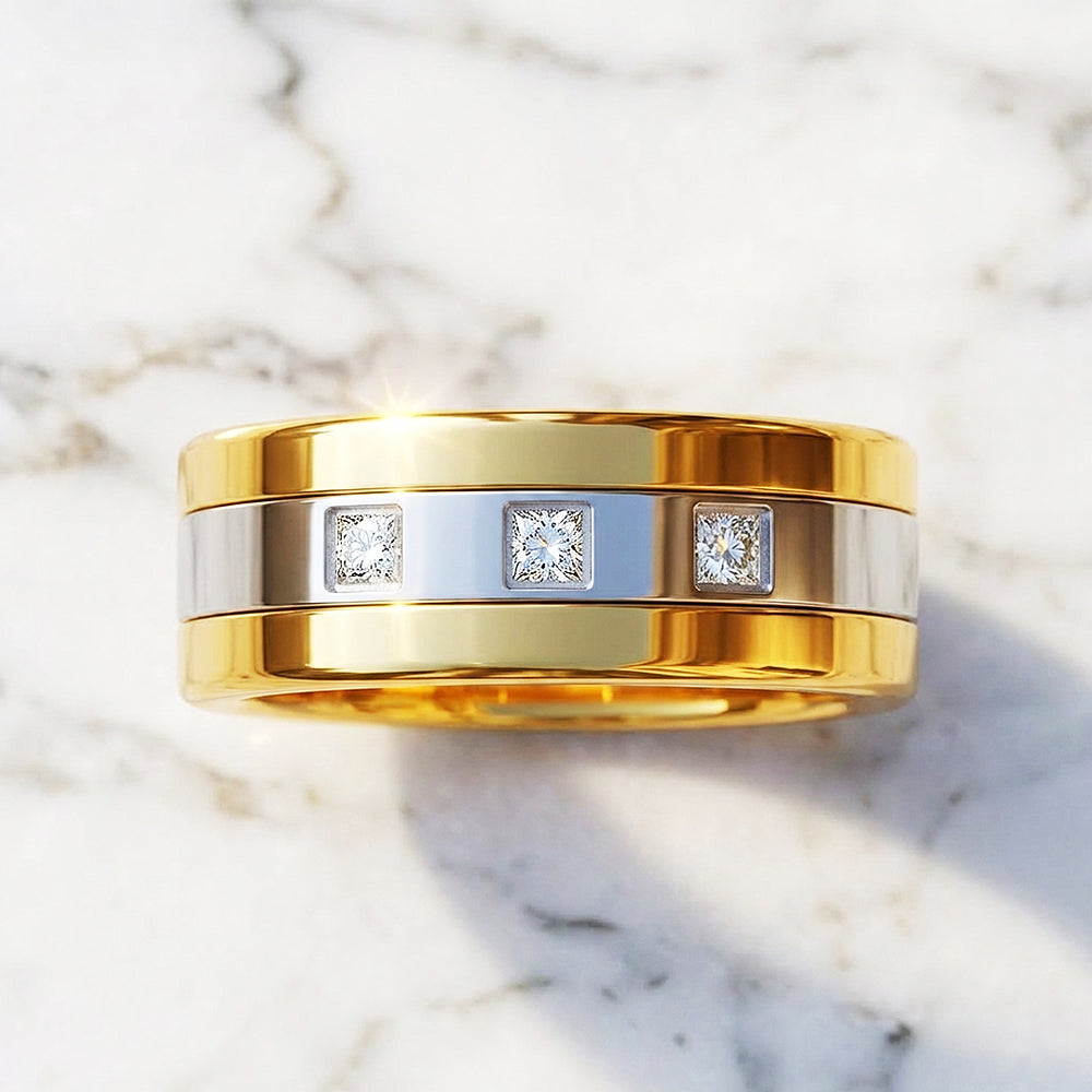 Hamilton Polished Two-Tone Triple Stone Tungsten Carbide Ring