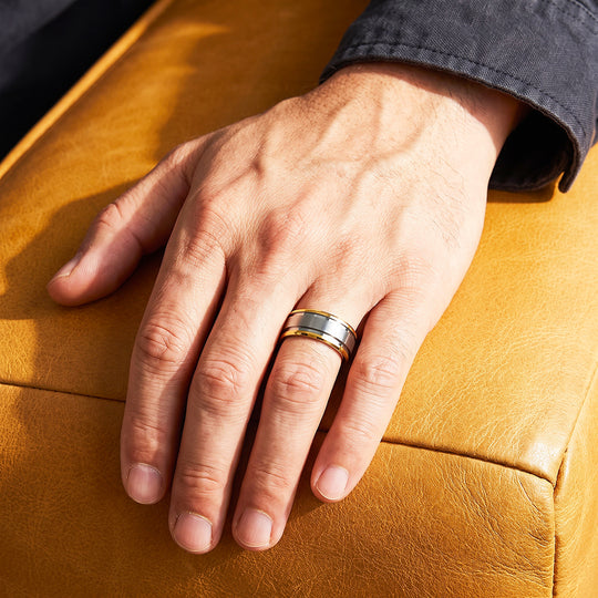 Two-Tone Stepped Edge Ring | Men&
