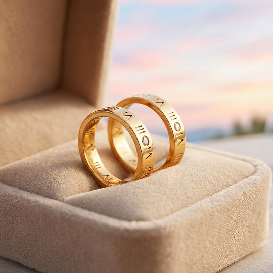 Heartstrings | High-Polished Roman Numeral Engraved Flat Wedding Band