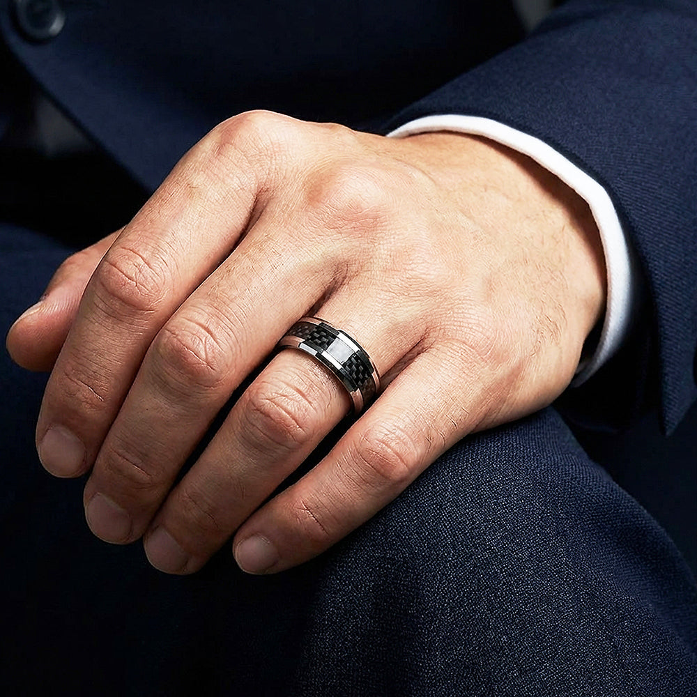 Herod Carbon Fiber Inlay Tungsten Carbide Ring - Ring | Singapore Jewellery, Wedding Rings & Gifts | Same Day Delivery | Tiara.com.sg