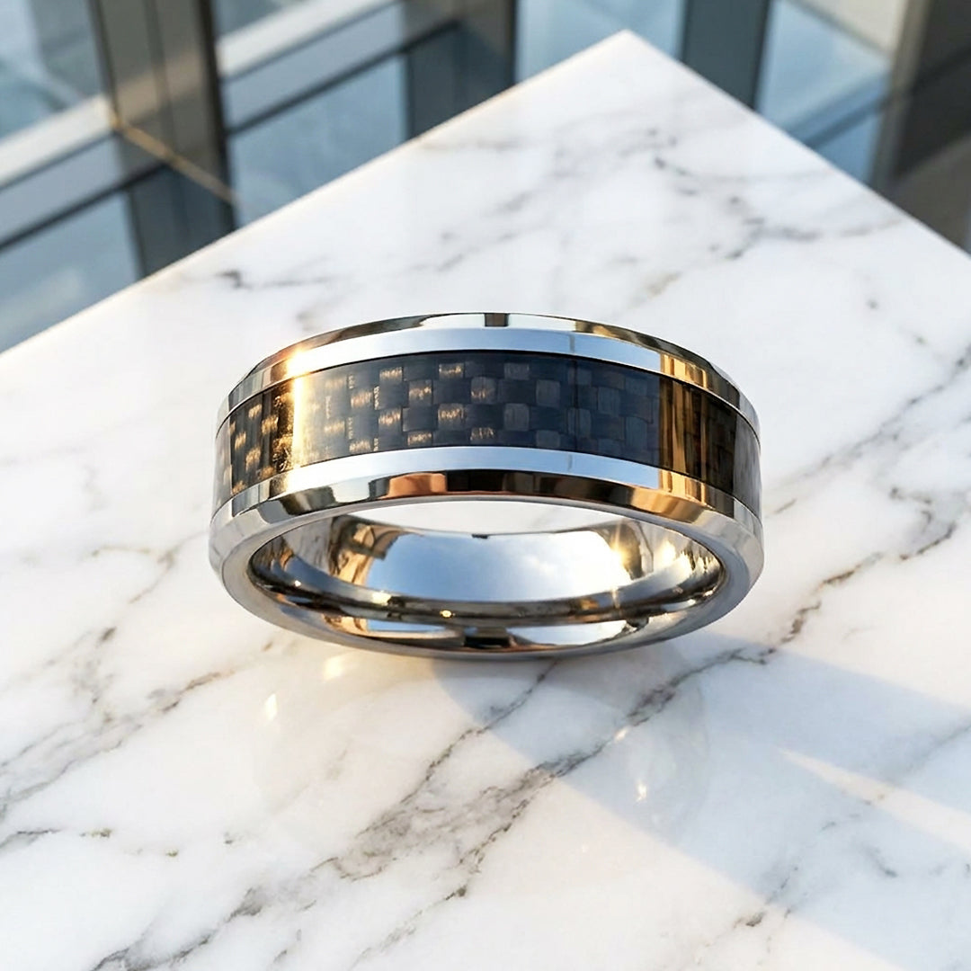 Herod Carbon Fiber Inlay Tungsten Carbide Ring - Ring | Singapore Jewellery, Wedding Rings &amp; Gifts | Same Day Delivery | Tiara.com.sg