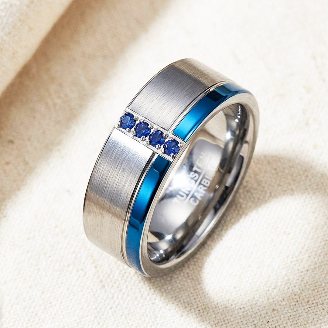 Hinokin Brushed Blue Diamond Simulant Tungsten Carbide Ring - Ring | Singapore Jewellery, Wedding Rings & Gifts | Same Day Delivery | Tiara.com.sg