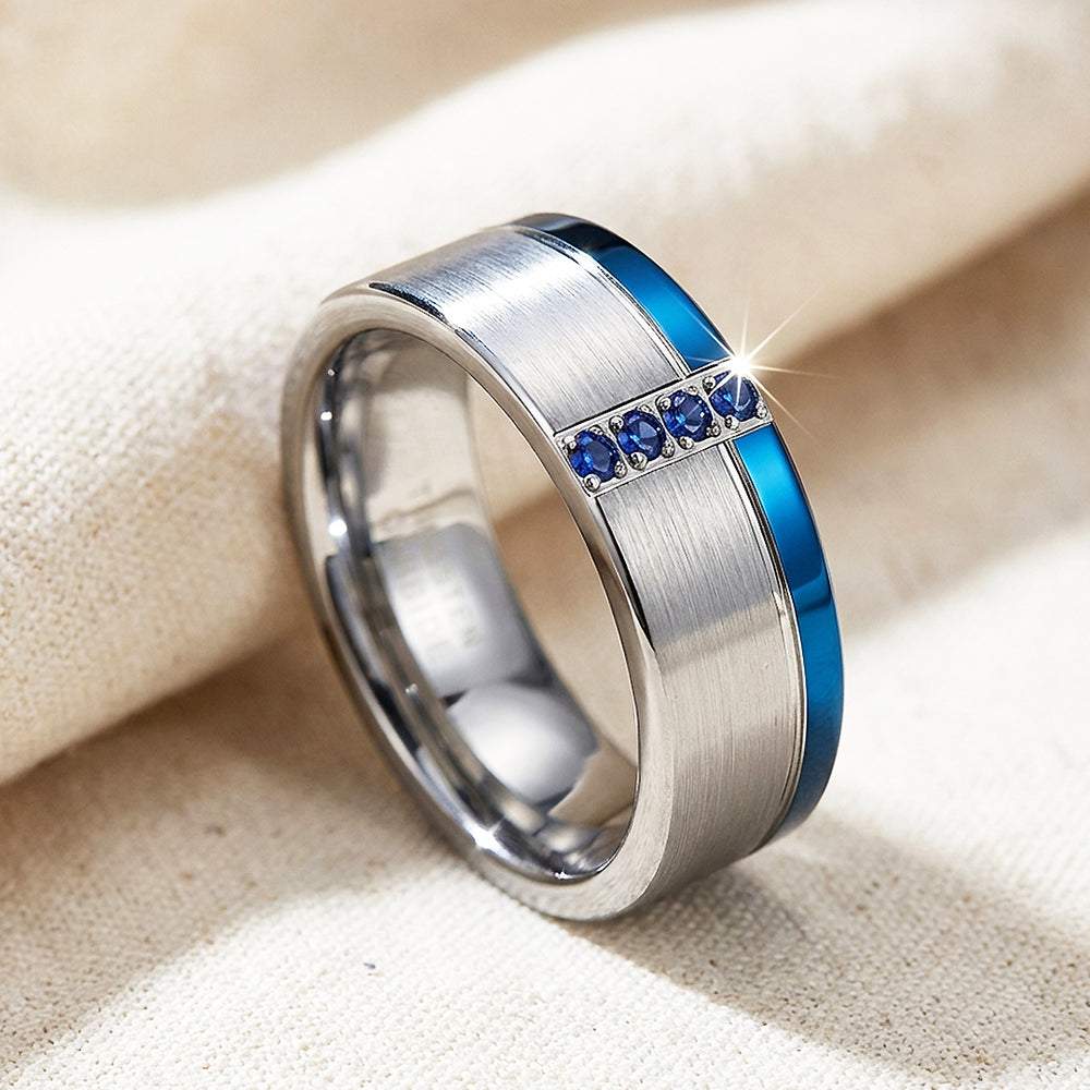 Hinokin Brushed Blue Diamond Simulant Tungsten Carbide Ring - Ring | Singapore Jewellery, Wedding Rings & Gifts | Same Day Delivery | Tiara.com.sg
