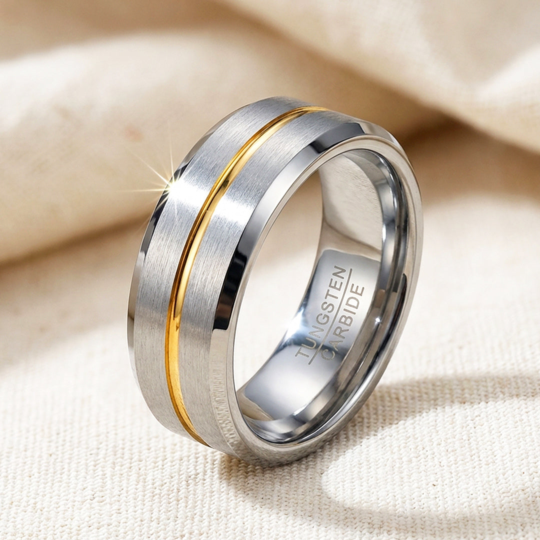 Humbert Brushed Gold Groove Tungsten Carbide Ring - Ring | Singapore Jewellery, Wedding Rings & Gifts | Same Day Delivery | Tiara.com.sg