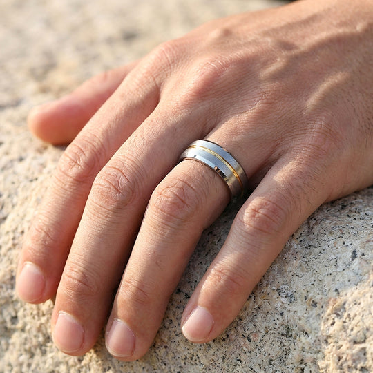 Humbert Brushed Gold Groove Tungsten Carbide Ring - Ring | Singapore Jewellery, Wedding Rings &amp; Gifts | Same Day Delivery | Tiara.com.sg