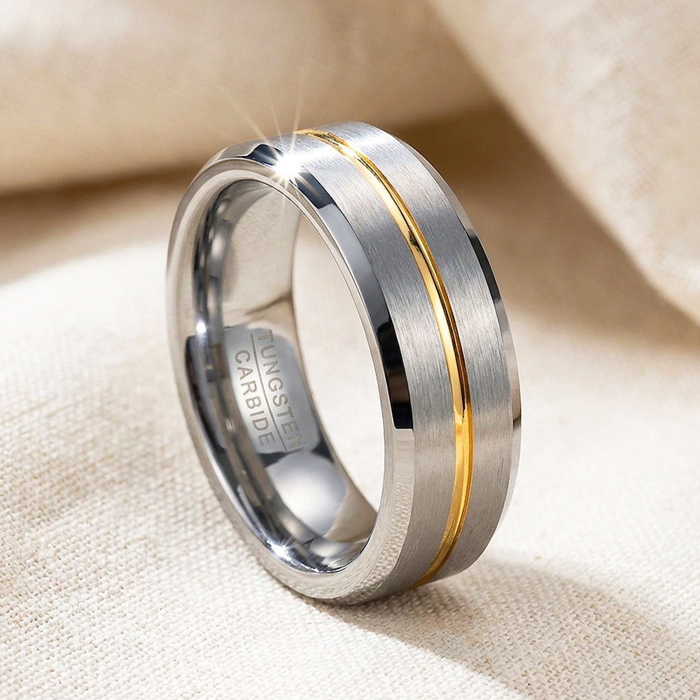 Humbert Brushed Gold Groove Tungsten Carbide Ring - Ring | Singapore Jewellery, Wedding Rings & Gifts | Same Day Delivery | Tiara.com.sg