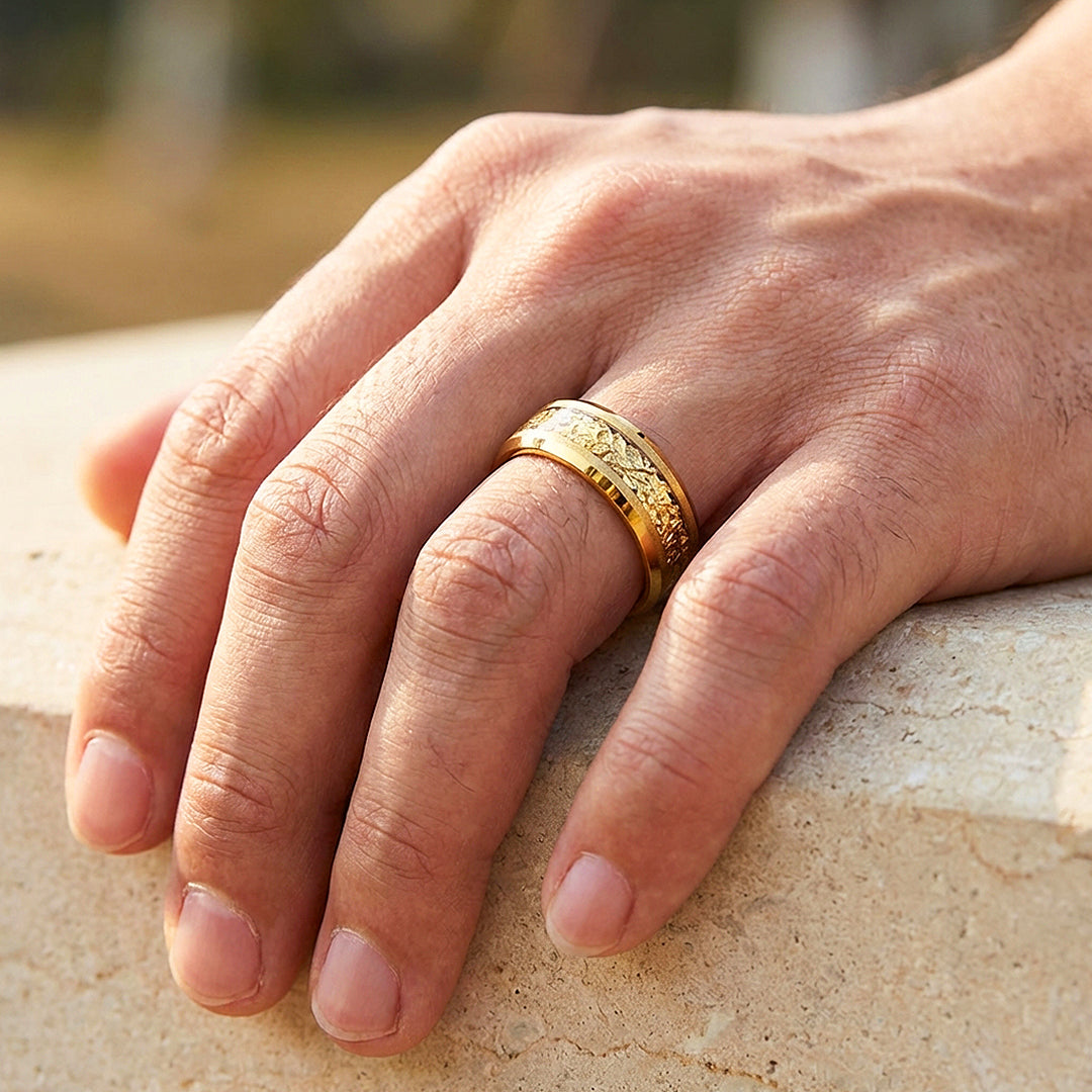Imperium Gold Sandblasted Gold Foil Inlay Tungsten Carbide Ring - Ring | Singapore Jewellery, Wedding Rings &amp; Gifts | Same Day Delivery | Tiara.com.sg