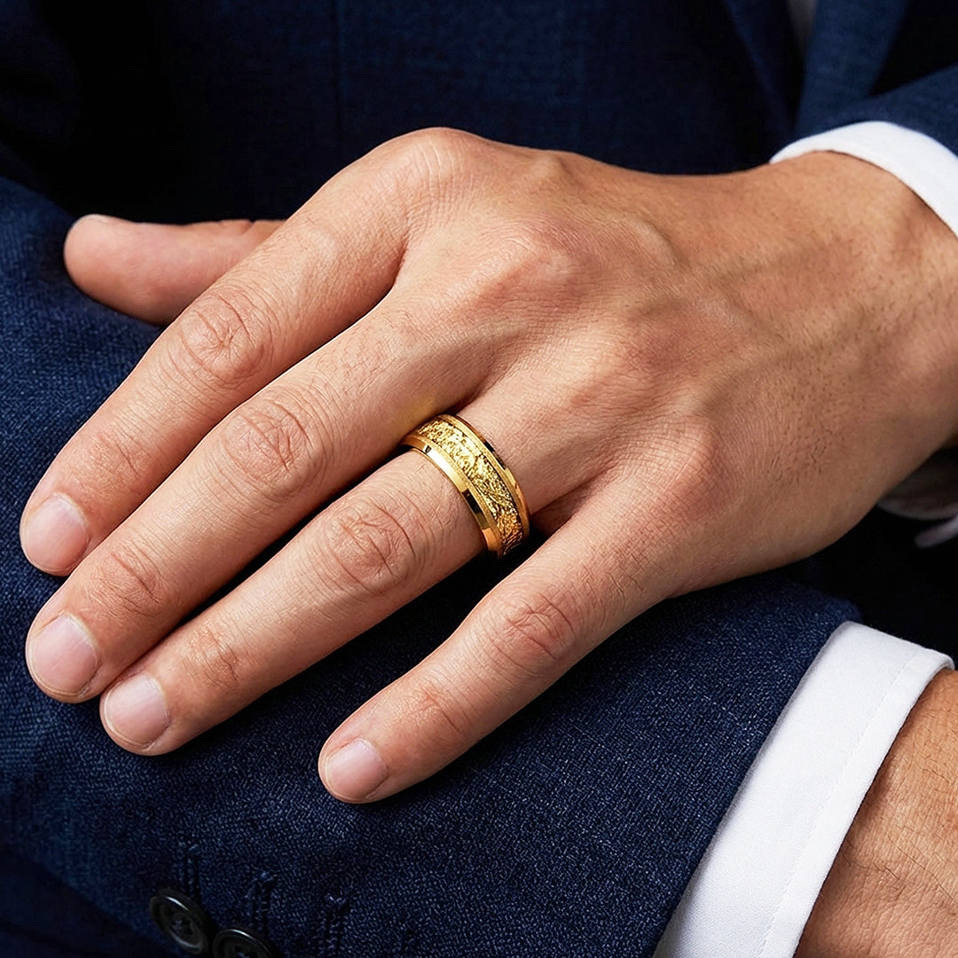 Imperium Gold Sandblasted Gold Foil Inlay Tungsten Carbide Ring - Ring | Singapore Jewellery, Wedding Rings &amp; Gifts | Same Day Delivery | Tiara.com.sg