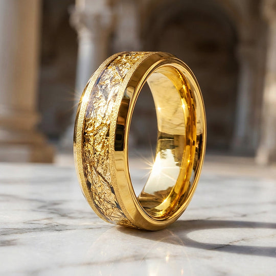 Imperium Gold Sandblasted Gold Foil Inlay Tungsten Carbide Ring - Ring | Singapore Jewellery, Wedding Rings &amp; Gifts | Same Day Delivery | Tiara.com.sg
