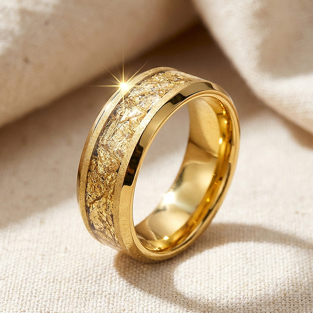 Imperium Gold Sandblasted Gold Foil Inlay Tungsten Carbide Ring - Ring | Singapore Jewellery, Wedding Rings &amp; Gifts | Same Day Delivery | Tiara.com.sg