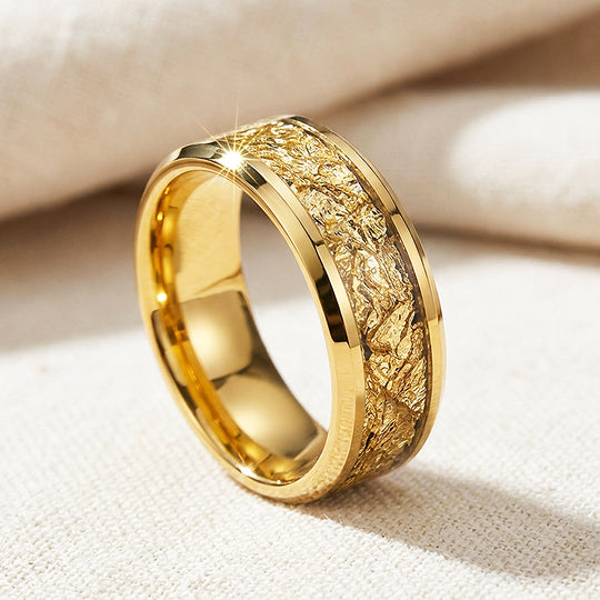 Imperium Gold Sandblasted Gold Foil Inlay Tungsten Carbide Ring - Ring | Singapore Jewellery, Wedding Rings &amp; Gifts | Same Day Delivery | Tiara.com.sg