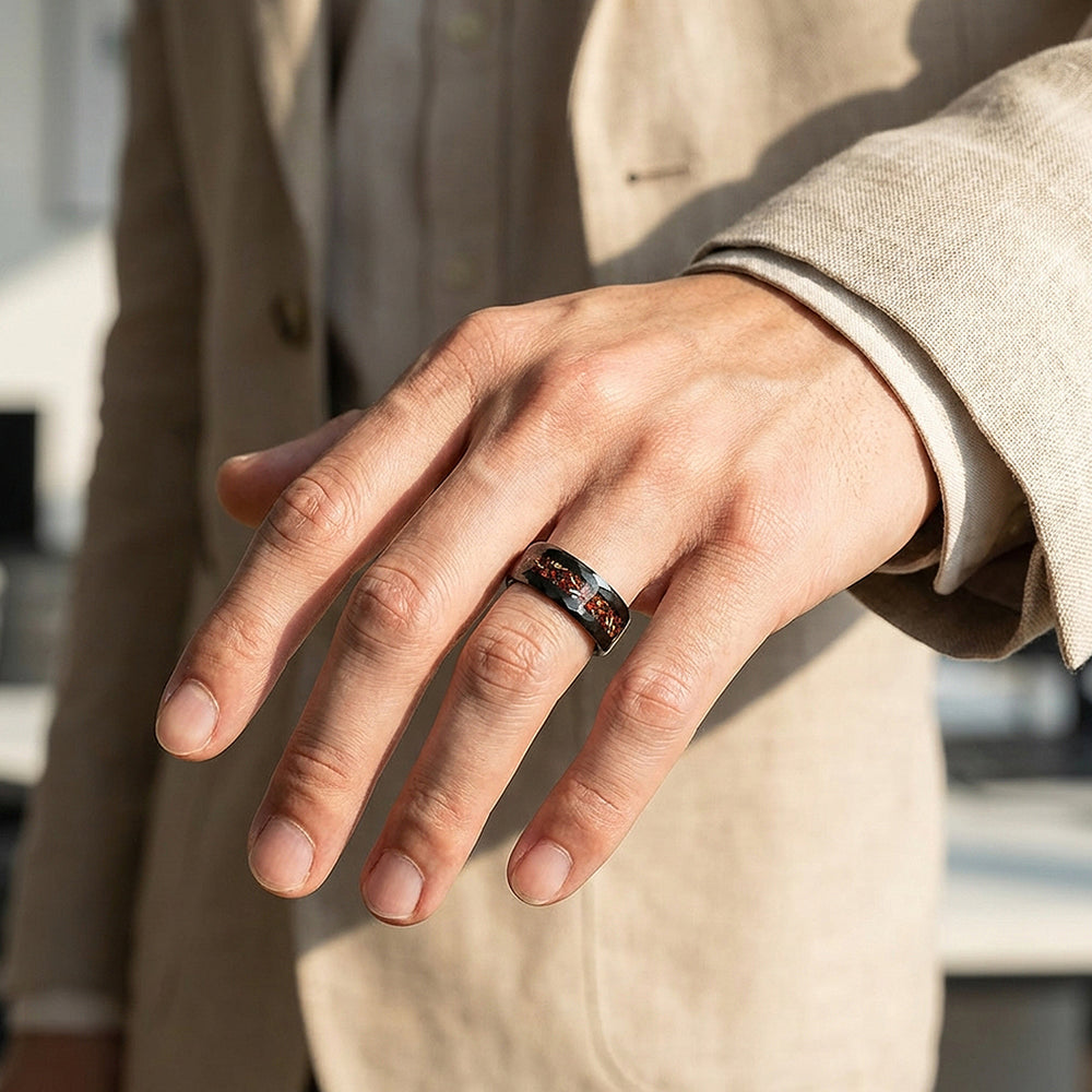 Inferra Hammered Crushed Stone Inlay Black Tungsten Carbide Ring - Ring | Singapore Jewellery, Wedding Rings & Gifts | Same Day Delivery | Tiara.com.sg