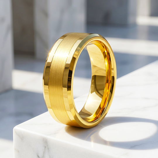 Irwin | Brushed Gold Polished Edge Tungsten Carbide Ring