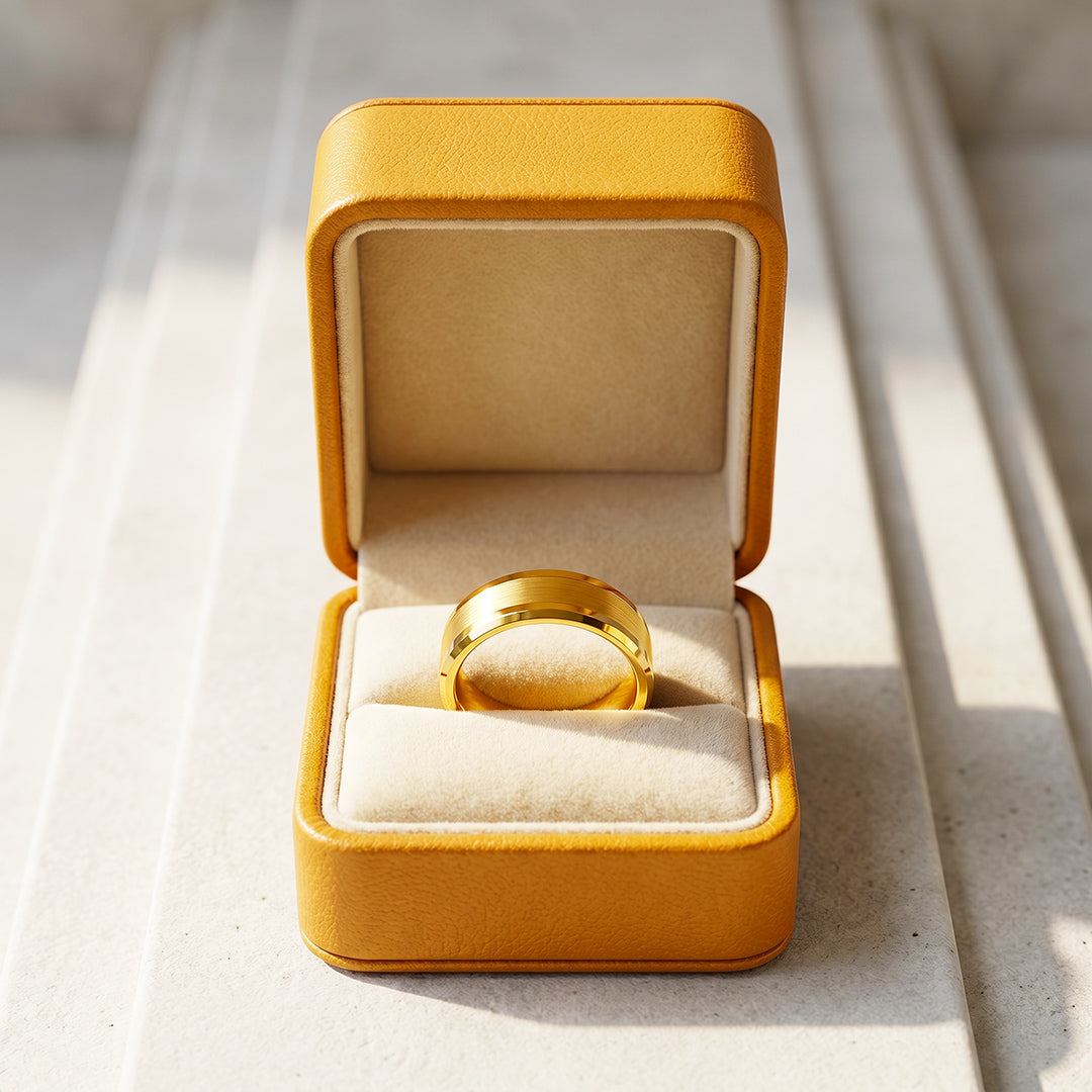 Irwin | Brushed Gold Polished Edge Tungsten Carbide Ring