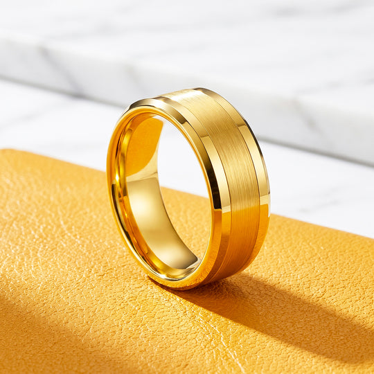 Irwin | Brushed Gold Polished Edge Tungsten Carbide Ring
