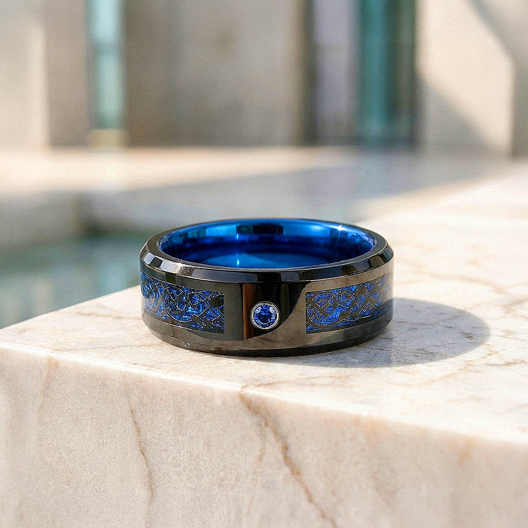 Legend | Blue Carbon Fibre Tungsten Carbide Ring | Men&
