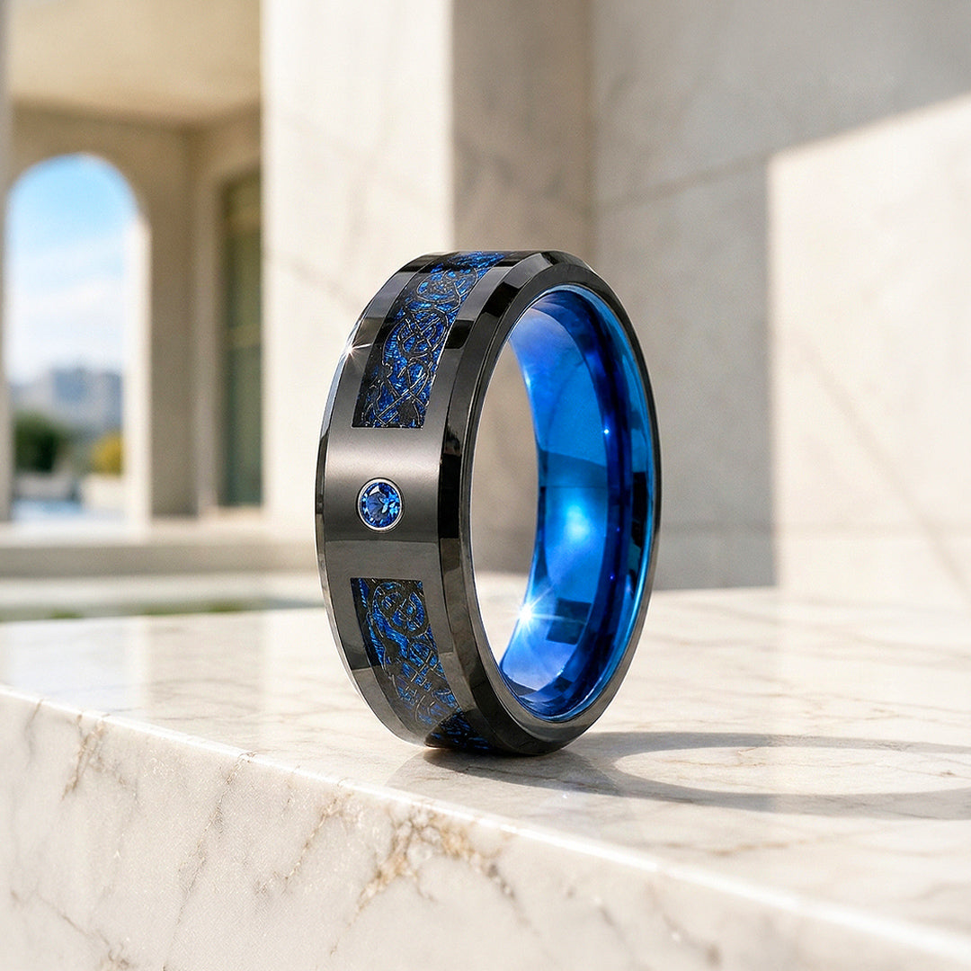 Legend | Blue Carbon Fibre Tungsten Carbide Ring | Men&