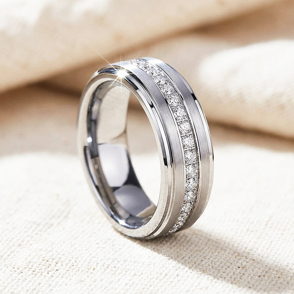 Lenox Brushed Eternity Tungsten Carbide Ring - Ring | Singapore Jewellery, Wedding Rings & Gifts | Same Day Delivery | Tiara.com.sg