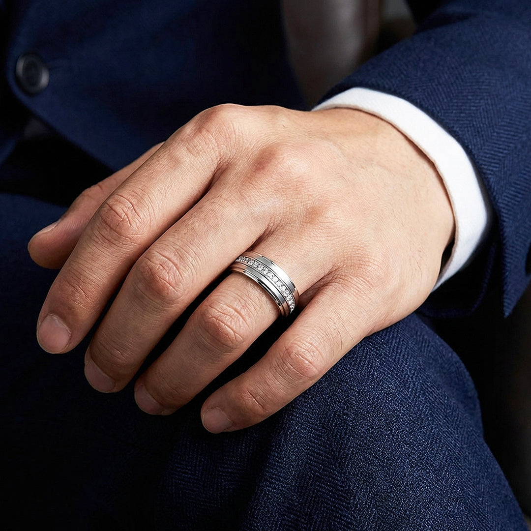 Lenox Brushed Eternity Tungsten Carbide Ring - Ring | Singapore Jewellery, Wedding Rings &amp; Gifts | Same Day Delivery | Tiara.com.sg