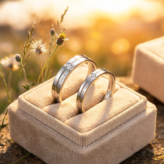 Love Never Fails | Silver | High-Polished Engraved Grooved Solitaire Wedding Band