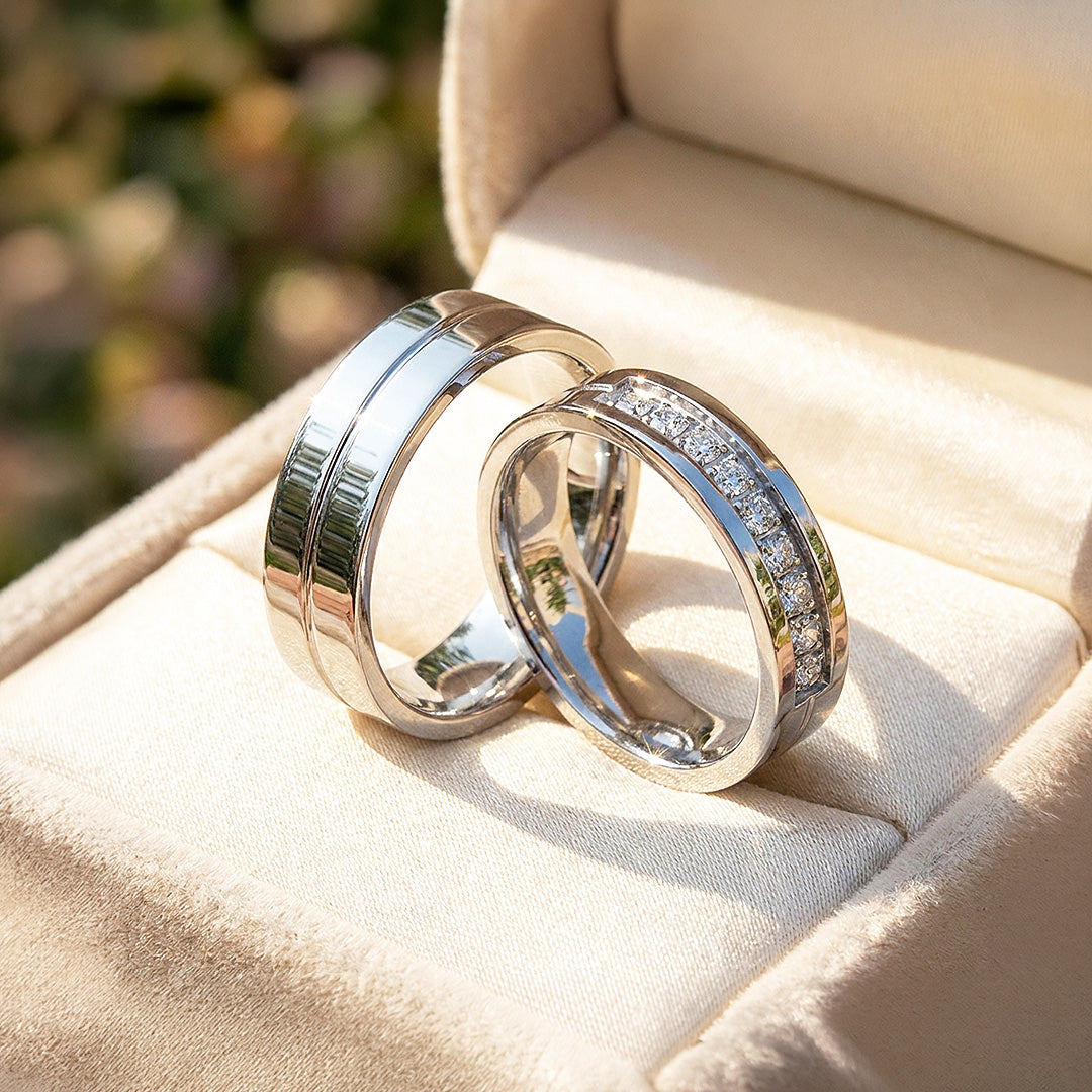 Lovers Ring | Channel-Set and Grooved Flat Wedding Band