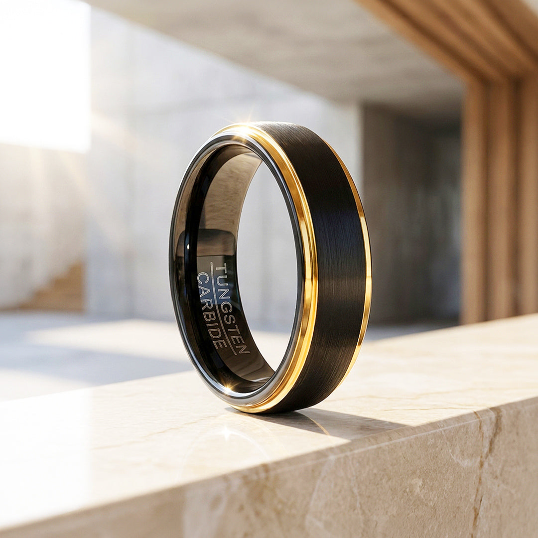 Luther | Brushed Black Gold Tungsten Carbide Ring | Men&