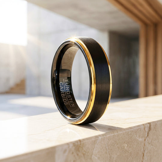 Luther | Brushed Black Gold Tungsten Carbide Ring | Men&
