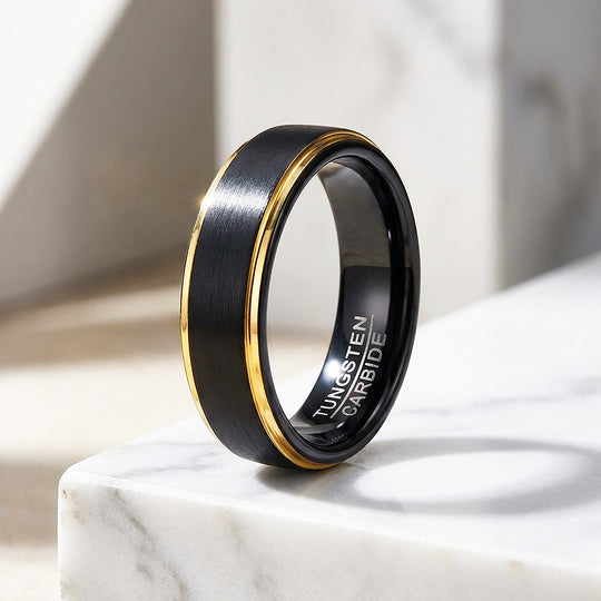 Luther | Brushed Black Gold Tungsten Carbide Ring | Men&