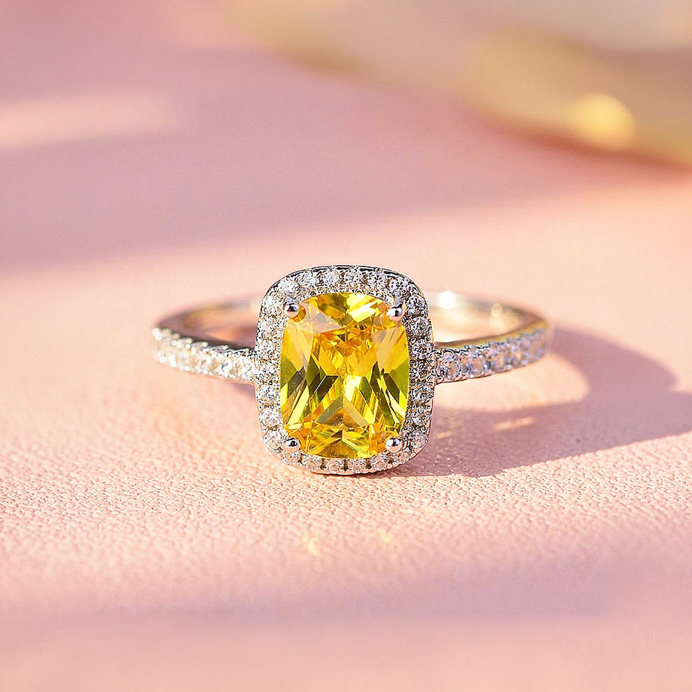 Cushion Halo Yellow Diamond Simulant Ring | Clearance | Luxe1811