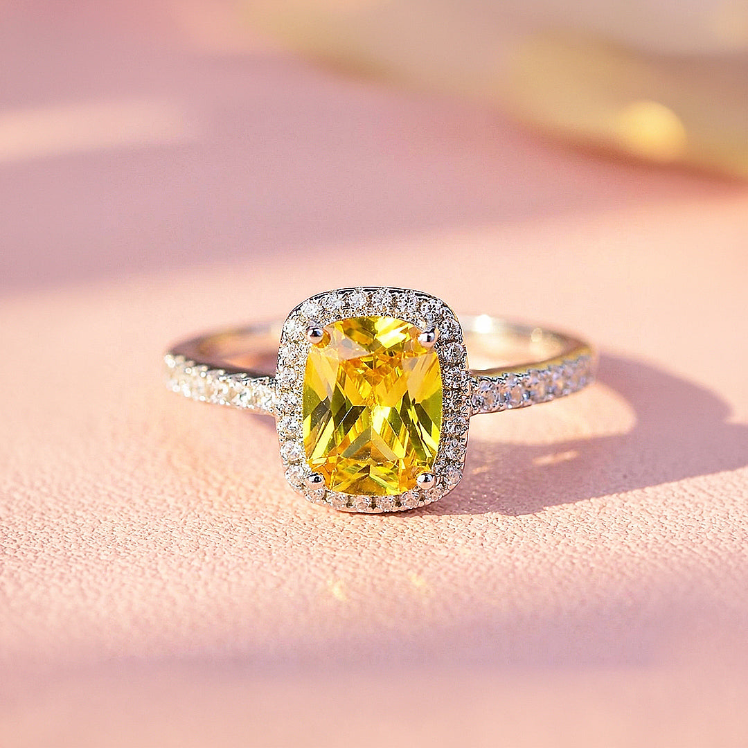 Cushion Halo Yellow Diamond Simulant Ring | Clearance | Luxe1811