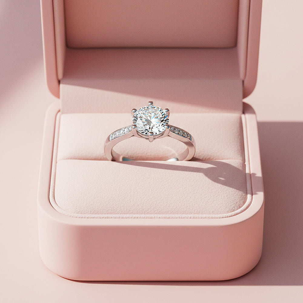 Round Solitaire Accent Engagement Ring | White Gold | Luxe1826 - Ring | Singapore Jewellery, Wedding Rings & Gifts | Same Day Delivery | Tiara.com.sg