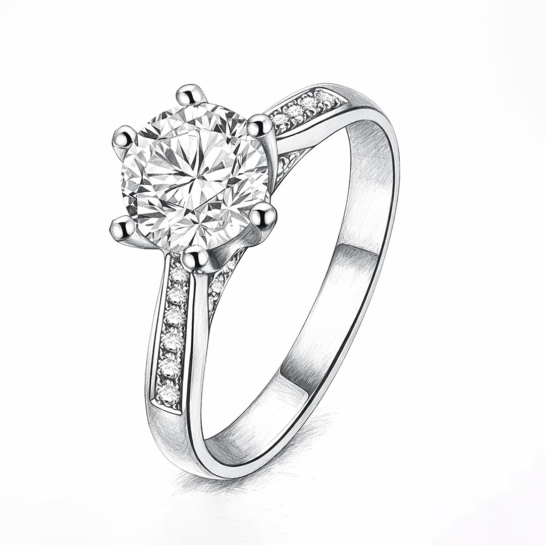 Round Solitaire Accent Engagement Ring | White Gold | Luxe1826 - Ring | Singapore Jewellery, Wedding Rings &amp; Gifts | Same Day Delivery | Tiara.com.sg