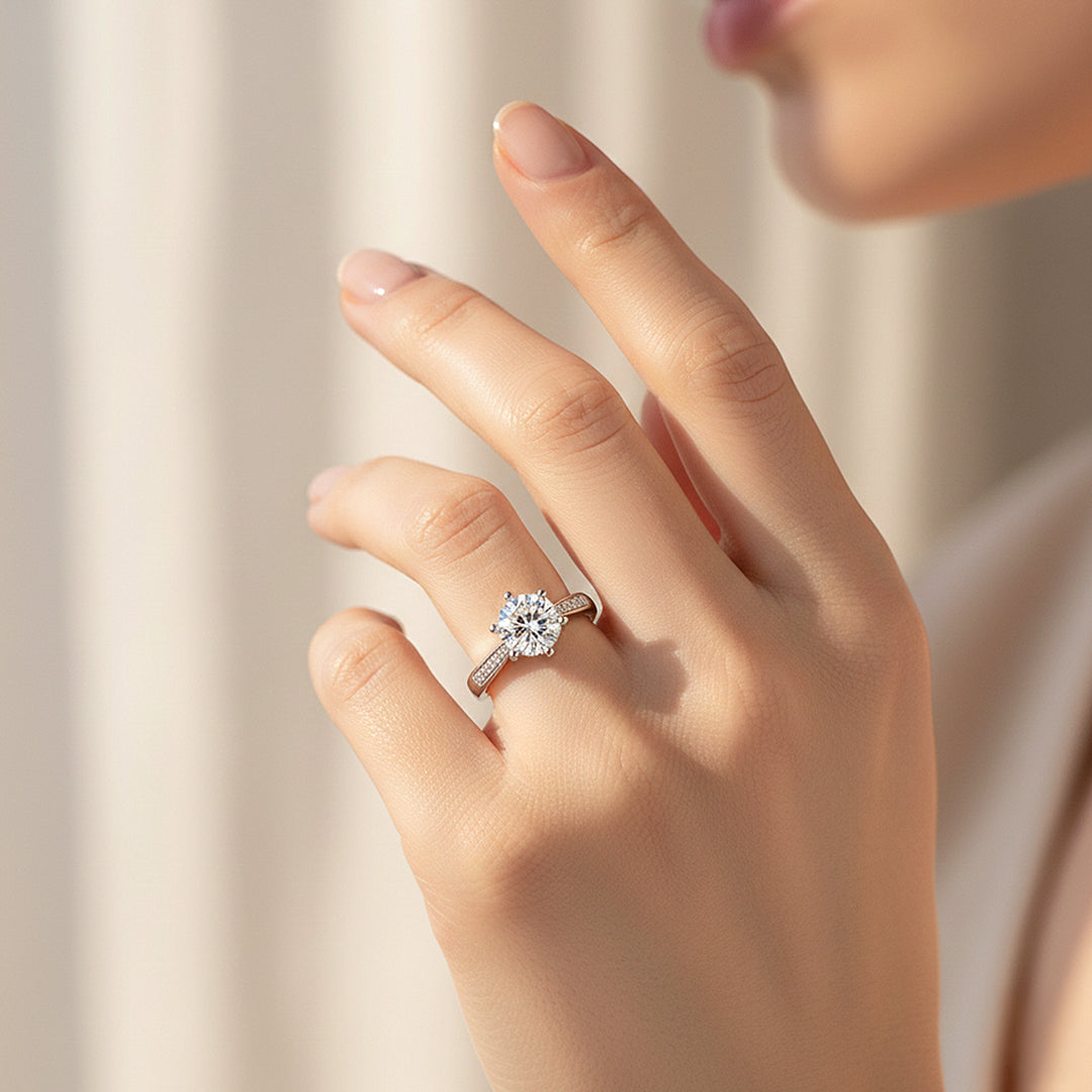 Round Solitaire Accent Engagement Ring | White Gold | Luxe1826 - Ring | Singapore Jewellery, Wedding Rings & Gifts | Same Day Delivery | Tiara.com.sg