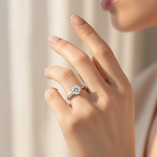 Round Solitaire Accent Engagement Ring | White Gold | Luxe1826 - Ring | Singapore Jewellery, Wedding Rings &amp; Gifts | Same Day Delivery | Tiara.com.sg