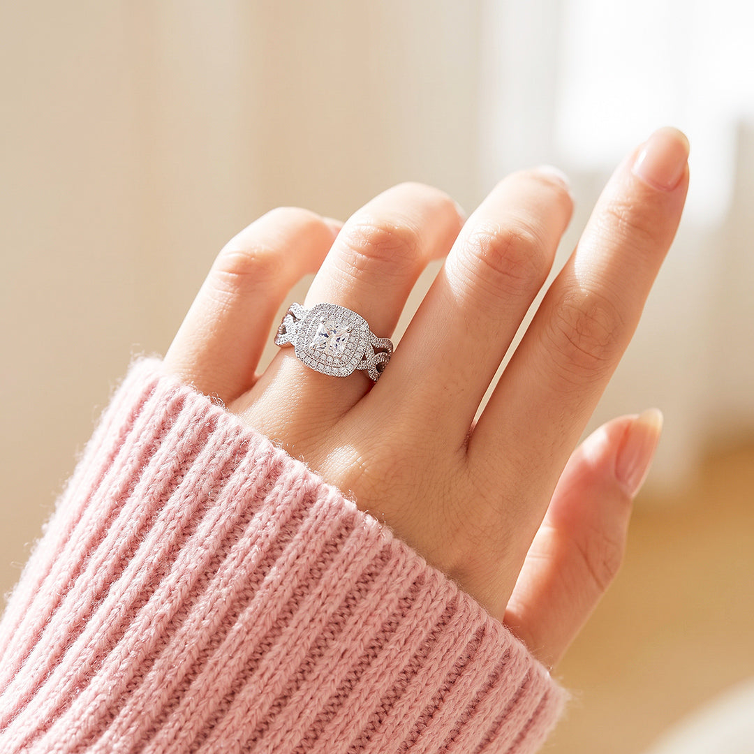 Cushion Double Halo Woven Ring | Luxe1862 - Clearance Sale❗