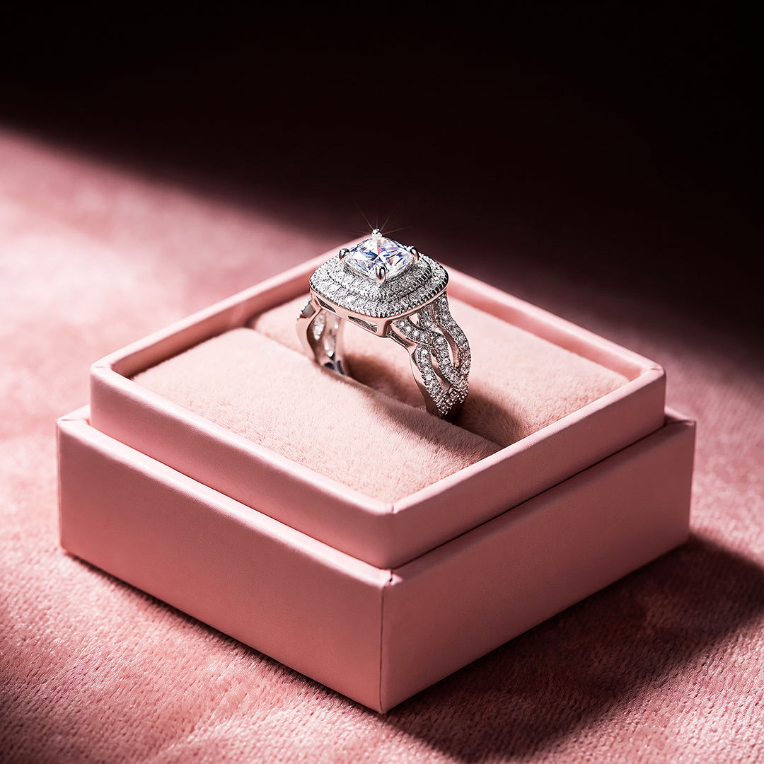 Cushion Double Halo Woven Ring | Luxe1862 - Clearance Sale❗