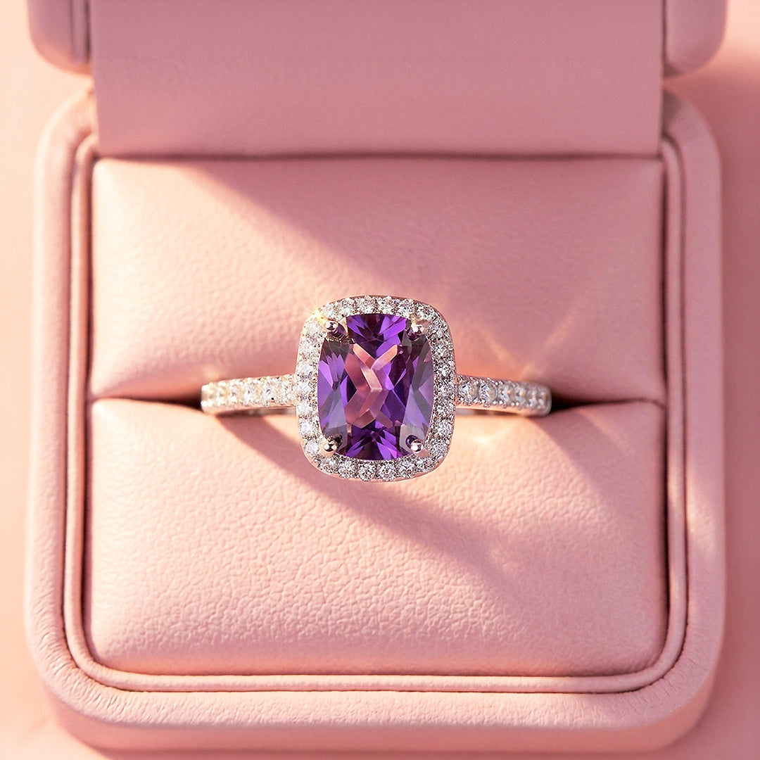 Cushion Halo Amethyst Simulant Ring | Clearance | Luxe1884