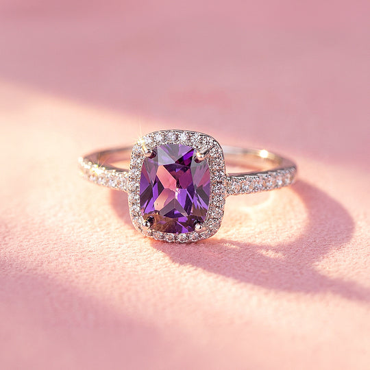 Cushion Halo Amethyst Simulant Ring | Clearance | Luxe1884