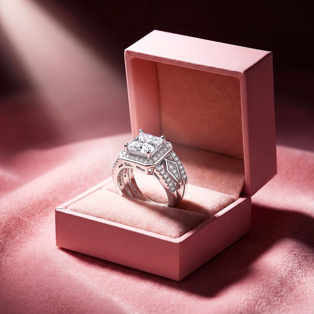Emerald Cut Split Shank Halo Ring | Women&