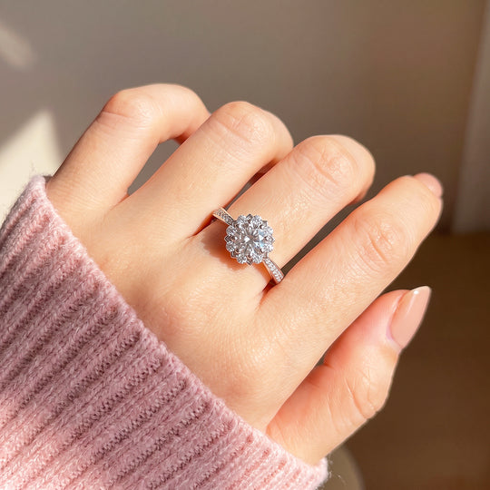 Floral Halo Solitaire Ring | Women&