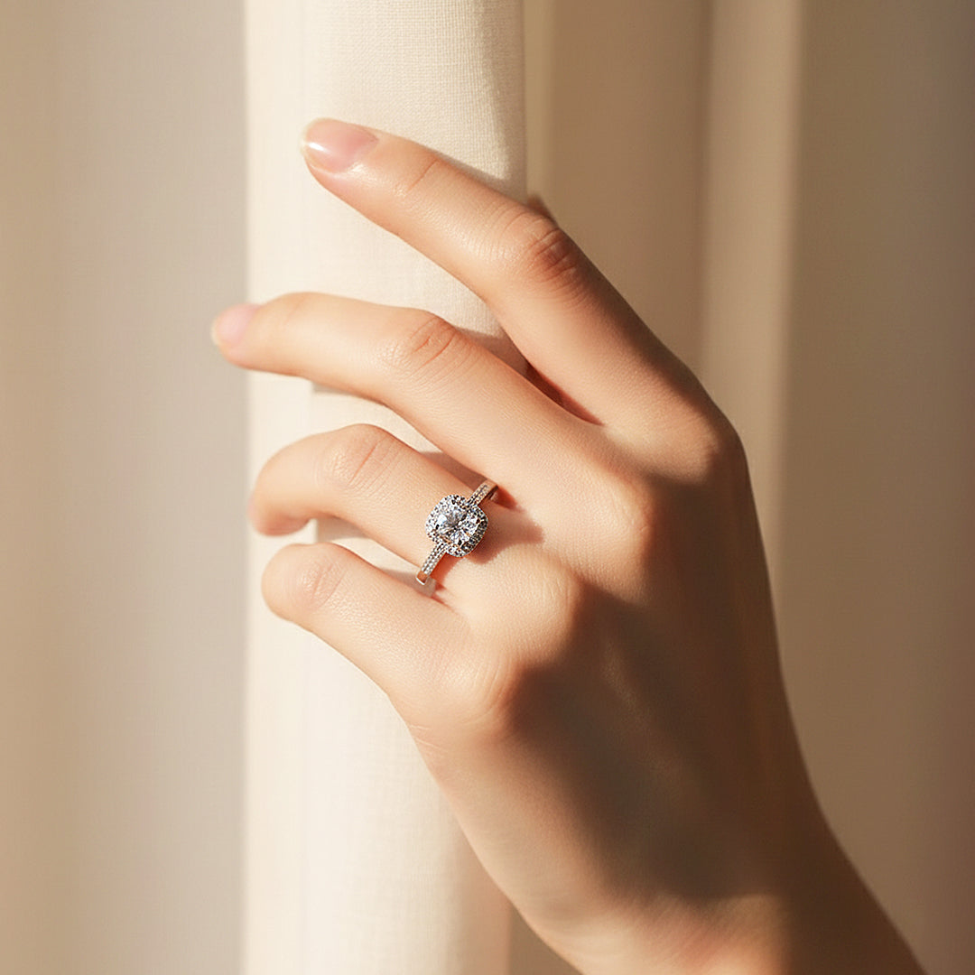 Cushion Halo Engagement Ring | White Gold | Luxe1901 - Ring | Singapore Jewellery, Wedding Rings &amp; Gifts | Same Day Delivery | Tiara.com.sg