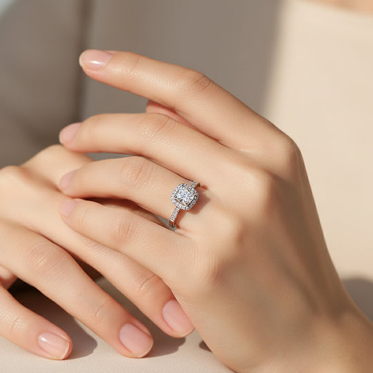 Cushion Halo Engagement Ring | White Gold | Luxe1901 - Ring | Singapore Jewellery, Wedding Rings &amp; Gifts | Same Day Delivery | Tiara.com.sg