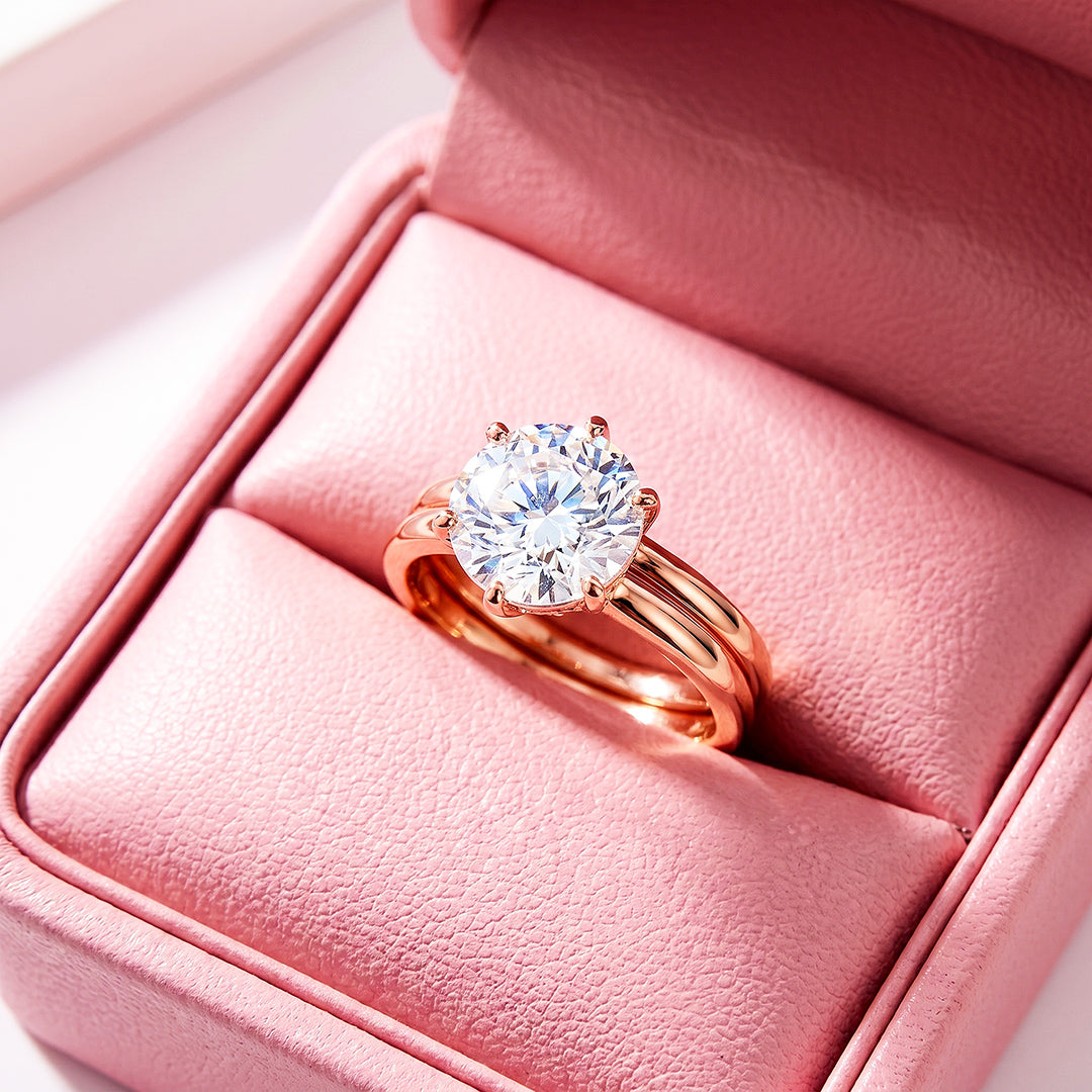 Rose Gold Solitaire Two-Piece Ring Set | Women&