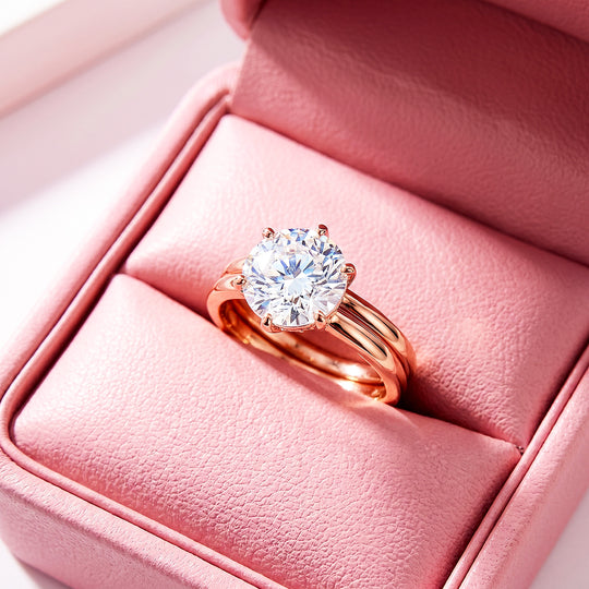 Rose Gold Solitaire Two-Piece Ring Set | Women&