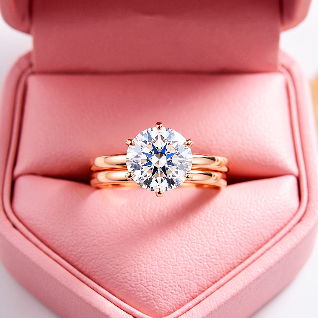 Rose Gold Solitaire Two-Piece Ring Set | Women&