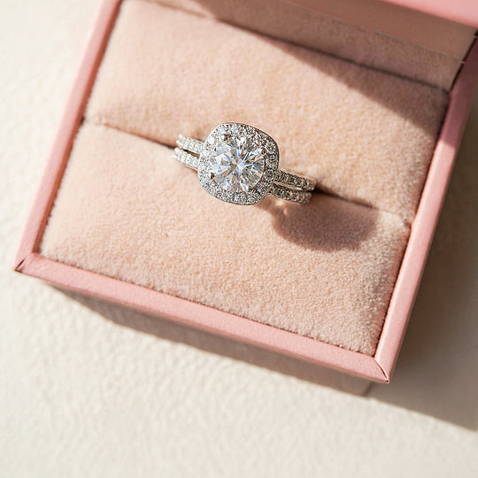 Cushion Halo Bridal Ring Set | White Gold | Luxe1998 - new designs | Singapore Jewellery, Wedding Rings &amp; Gifts | Same Day Delivery | Tiara.com.sg