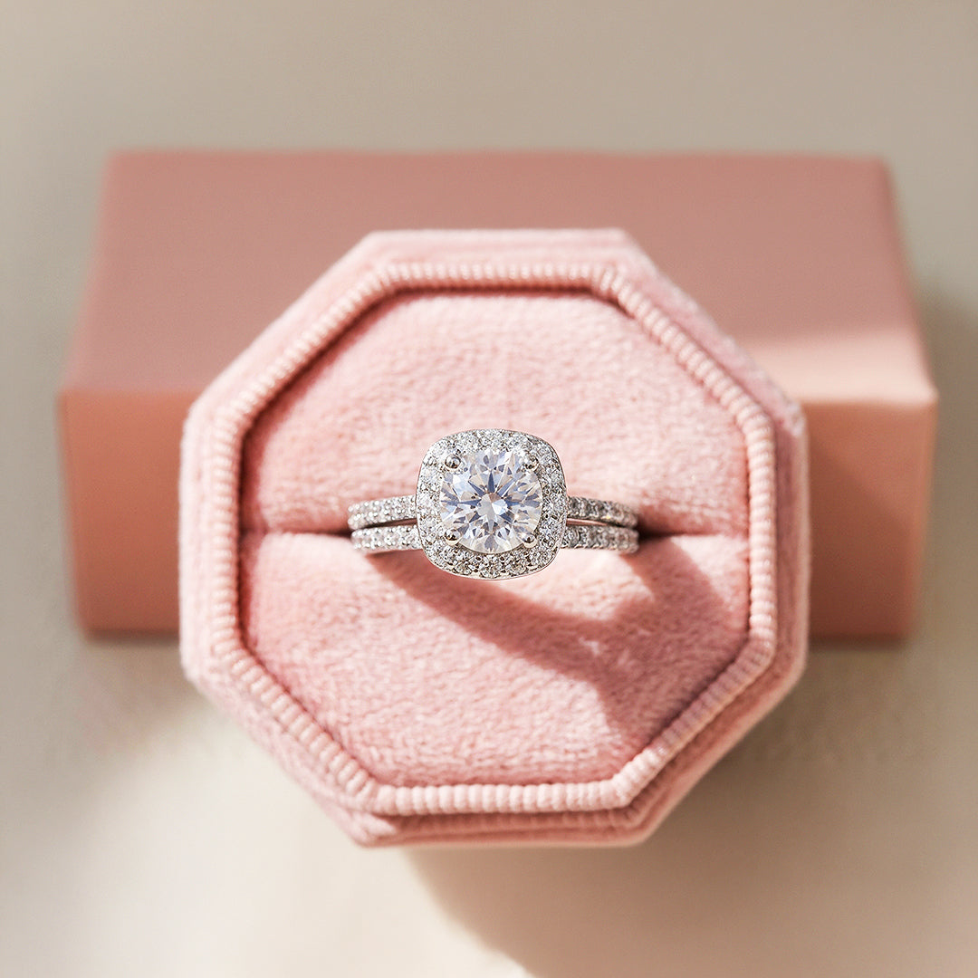 Cushion Halo Bridal Ring Set | White Gold | Luxe1998 - new designs | Singapore Jewellery, Wedding Rings &amp; Gifts | Same Day Delivery | Tiara.com.sg