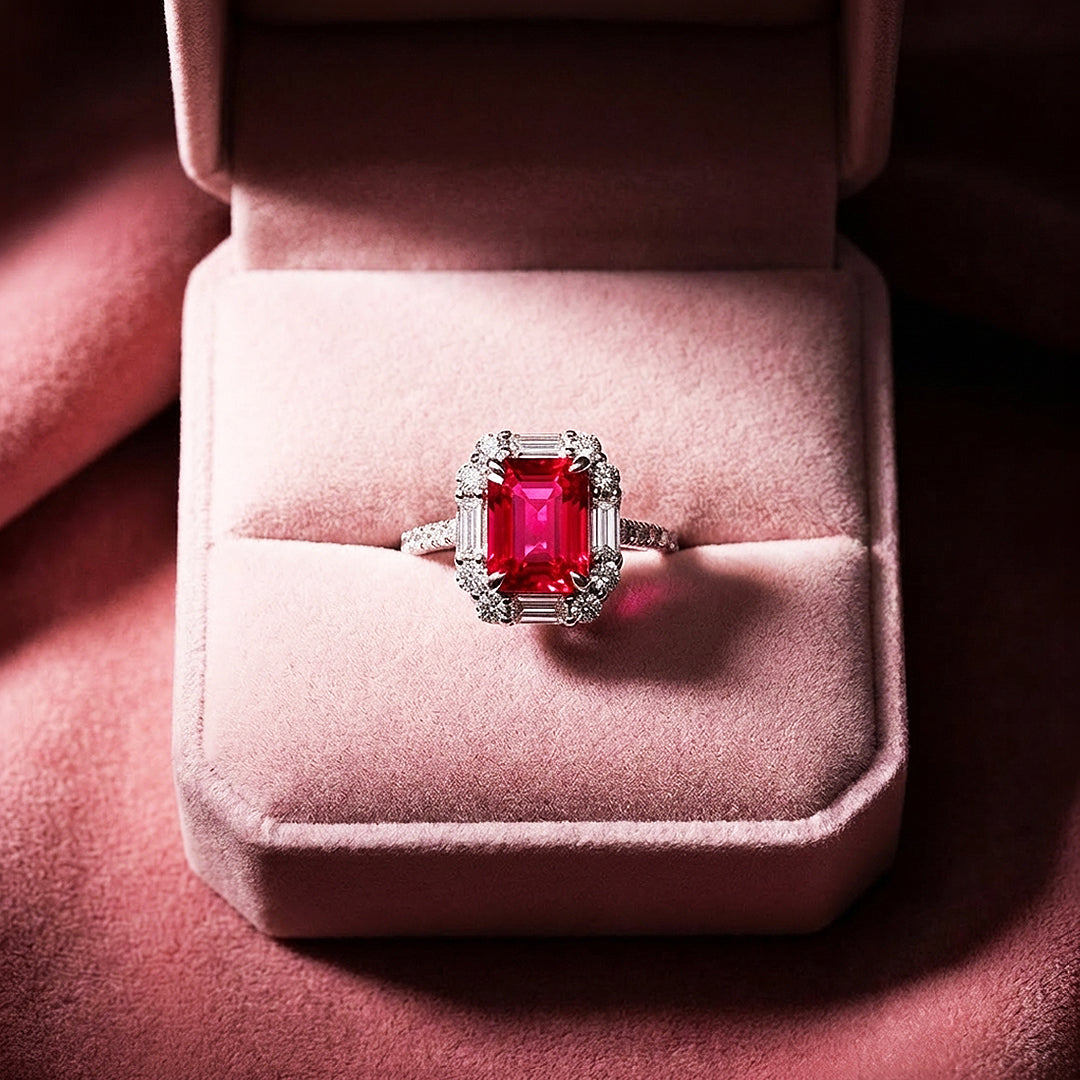 Emerald Cut Ruby Red Engagement Ring | Luxe2009 - new designs | Singapore Jewellery, Wedding Rings &amp; Gifts | Same Day Delivery | Tiara.com.sg