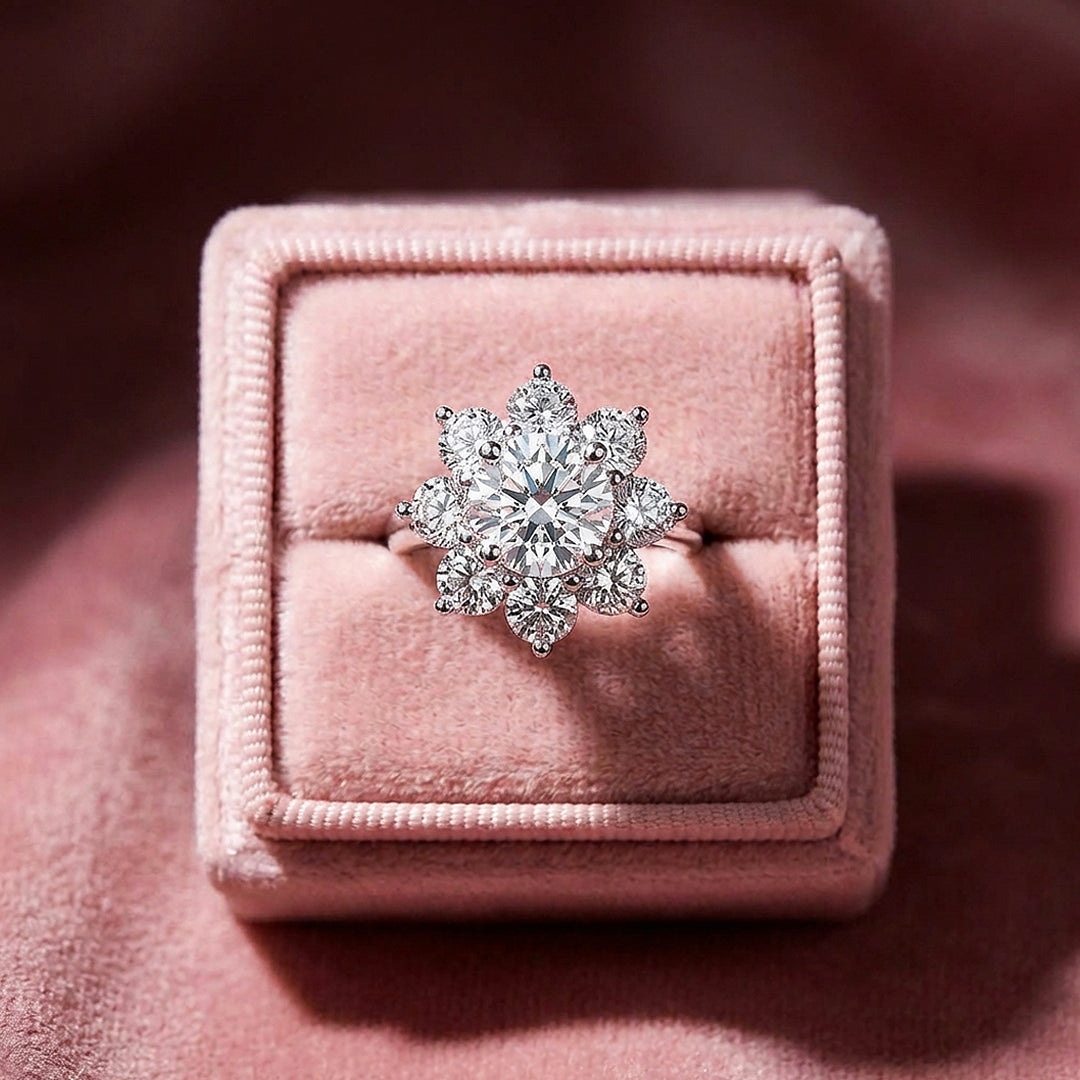 Round Brilliant Floral Halo Engagement Ring | Luxe2010 - new designs | Singapore Jewellery, Wedding Rings &amp; Gifts | Same Day Delivery | Tiara.com.sg